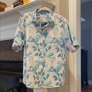Tommy Bahama Blue and Cream Leaf Print Shirt